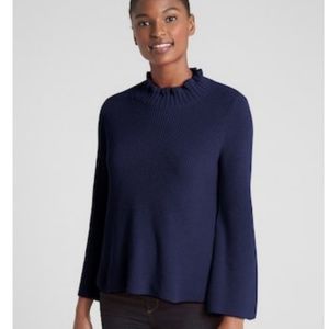 GAP ruffle mock neck chunky ribbed knit navy sweater size small